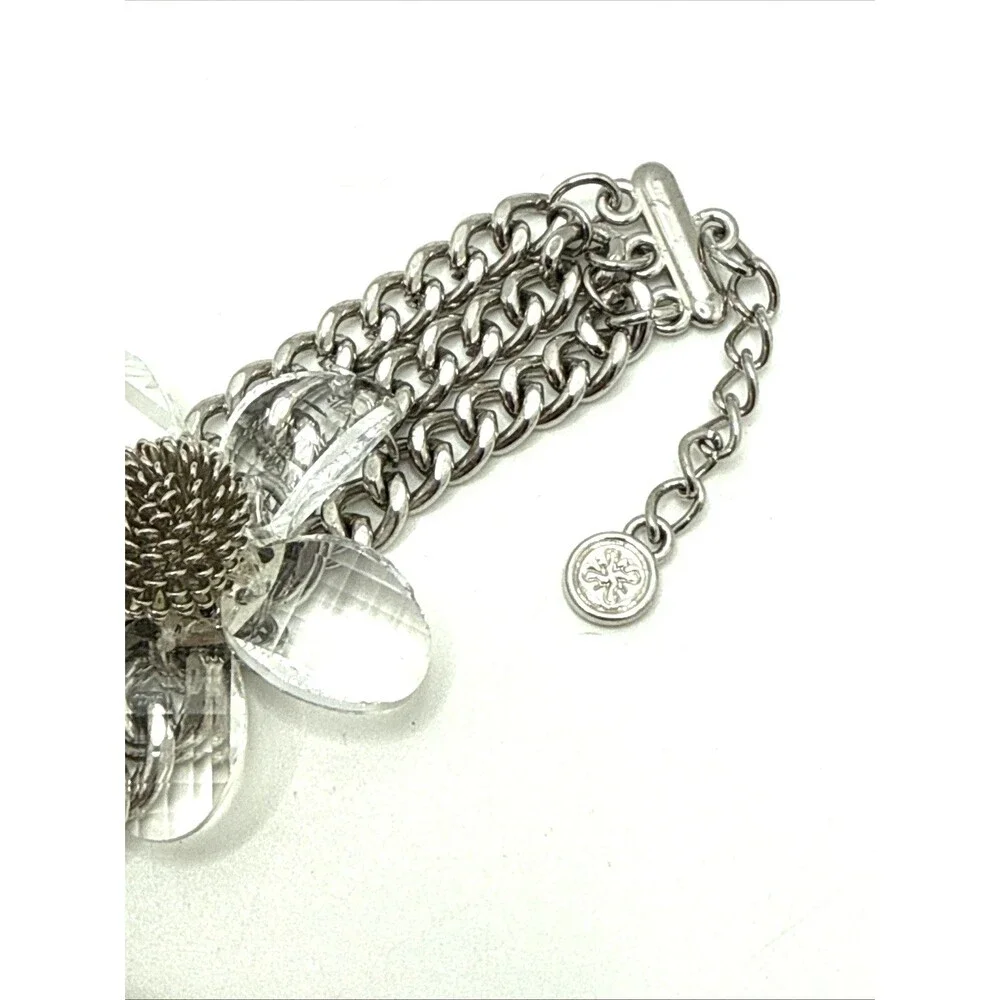 New VERA WANG Faceted Crystal Flowers Bracelet Silver Tone Chainmail Statement